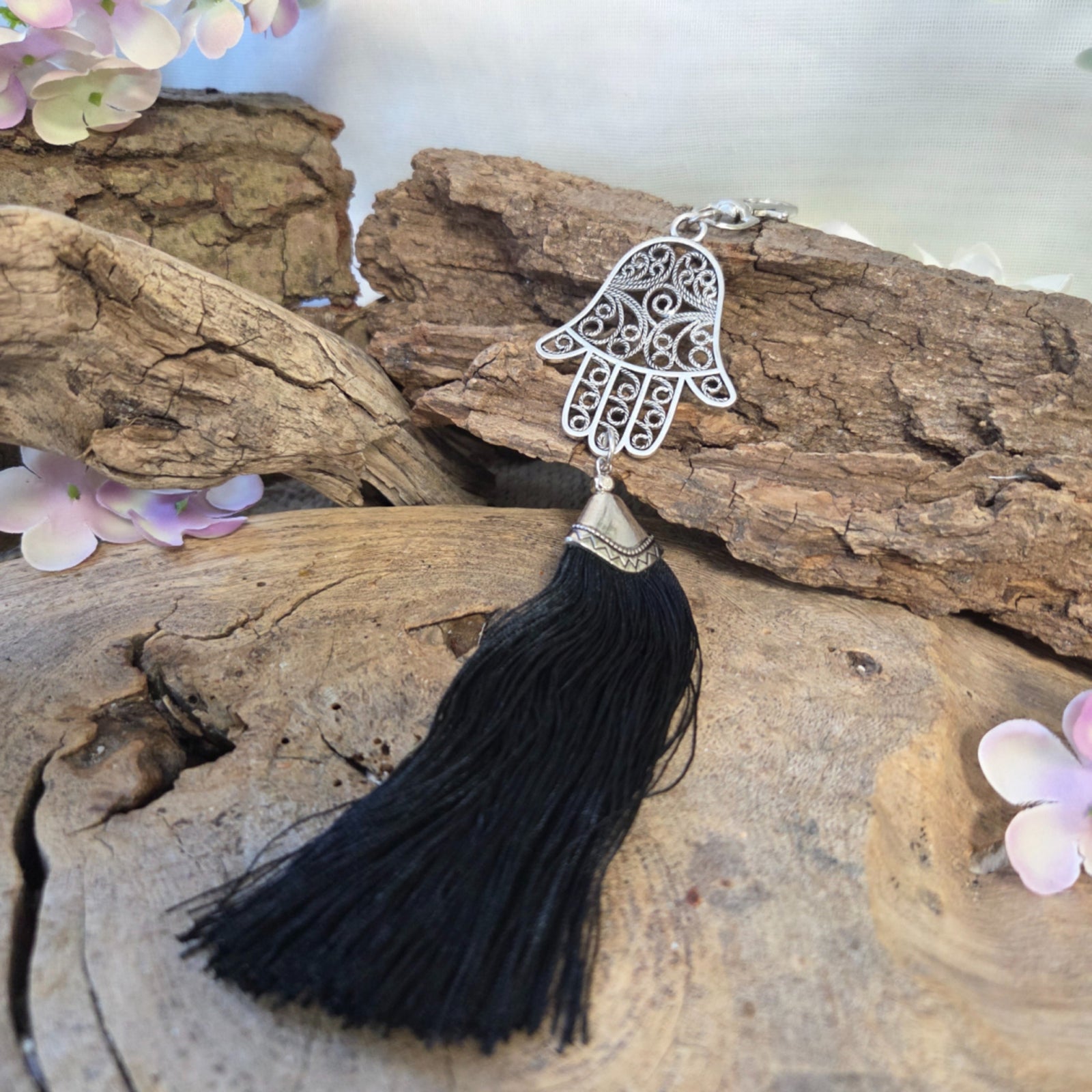 Ibiza sleutelhanger - Hamsa Hand - Hand van Fatima - Zwart