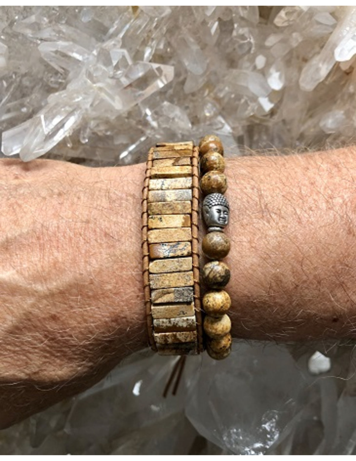 Jaspis landschap leren armband gipsy-style