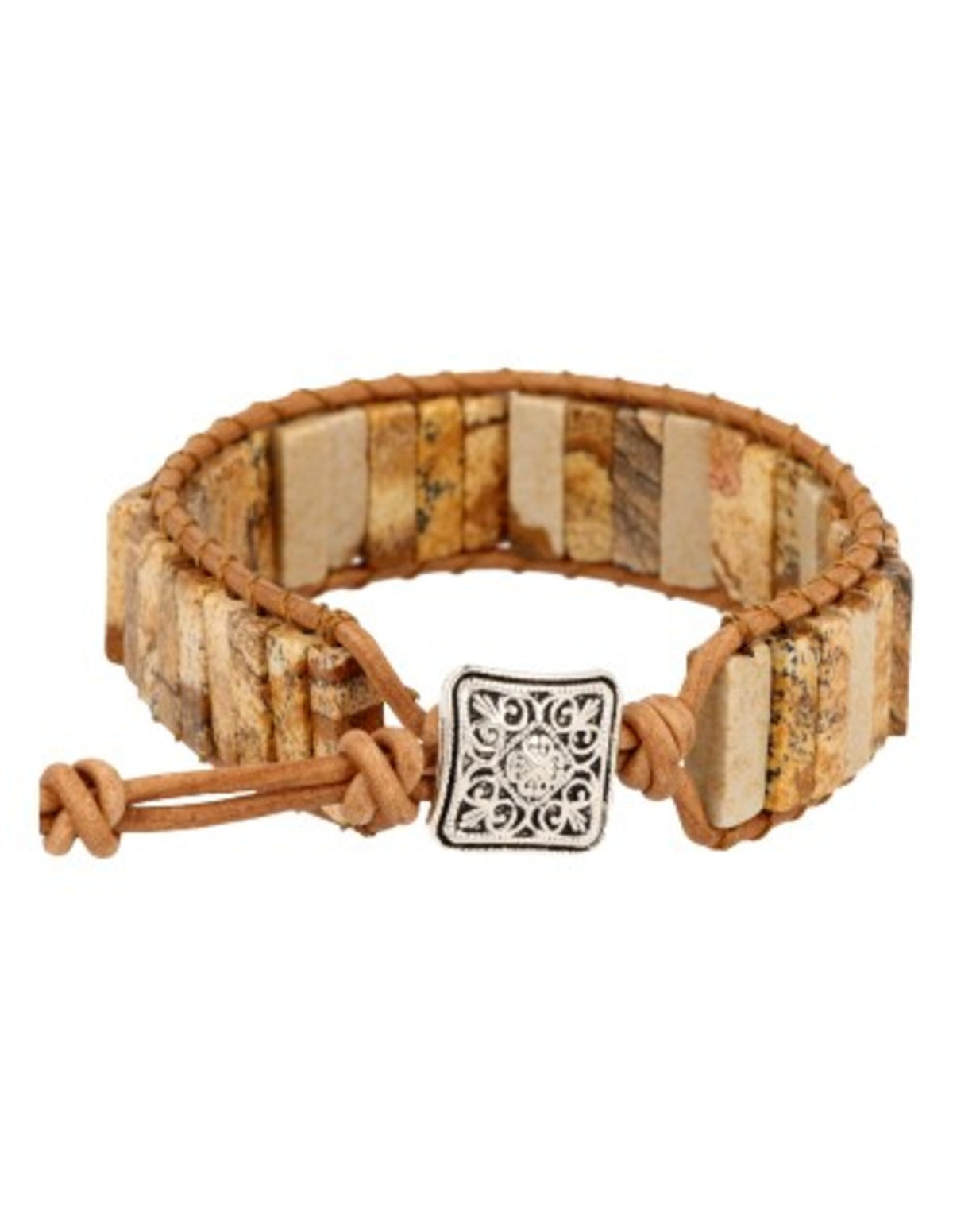 Jaspis landschap leren armband gipsy-style