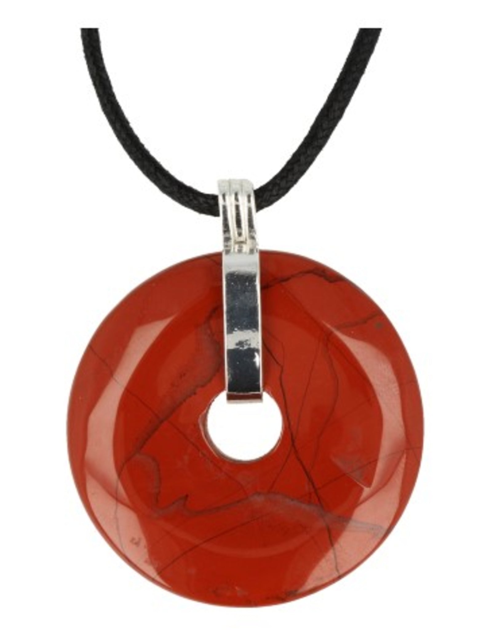 Jaspis rood donuthanger 40 mm aan koord