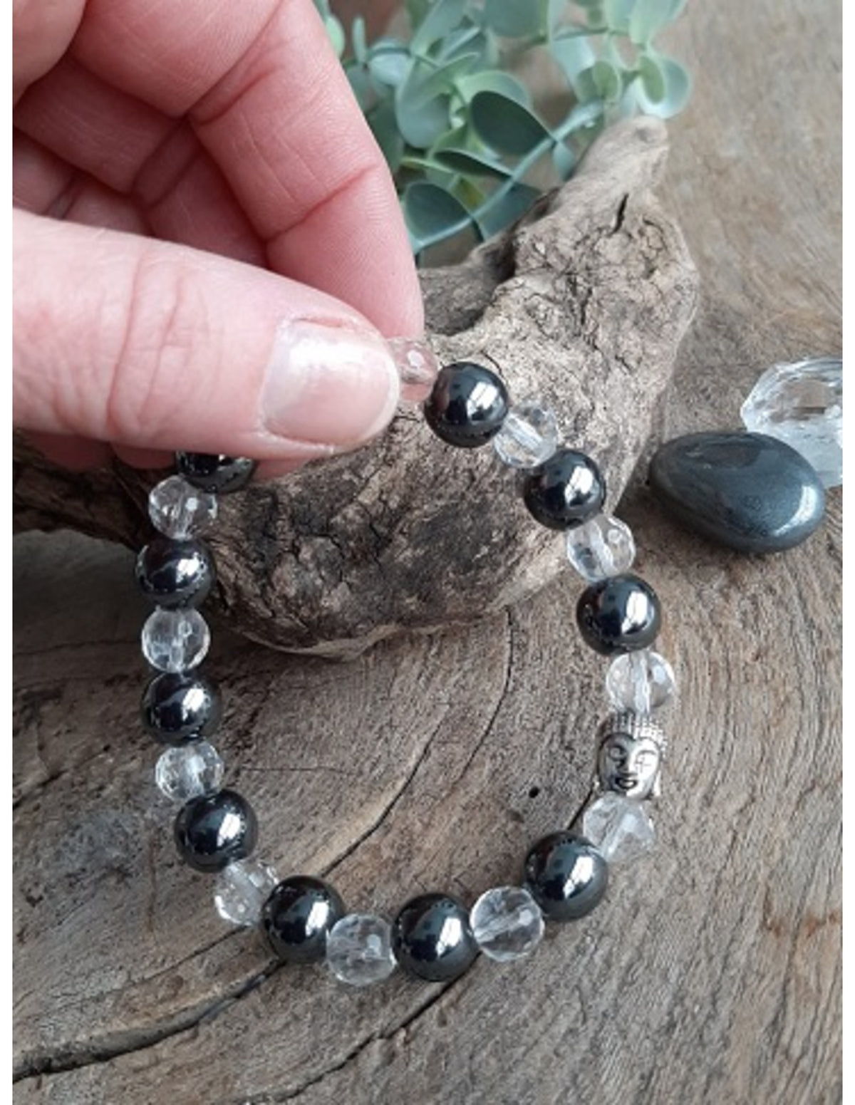 Kralenarmband boeddha mannen Hematiet / transparant