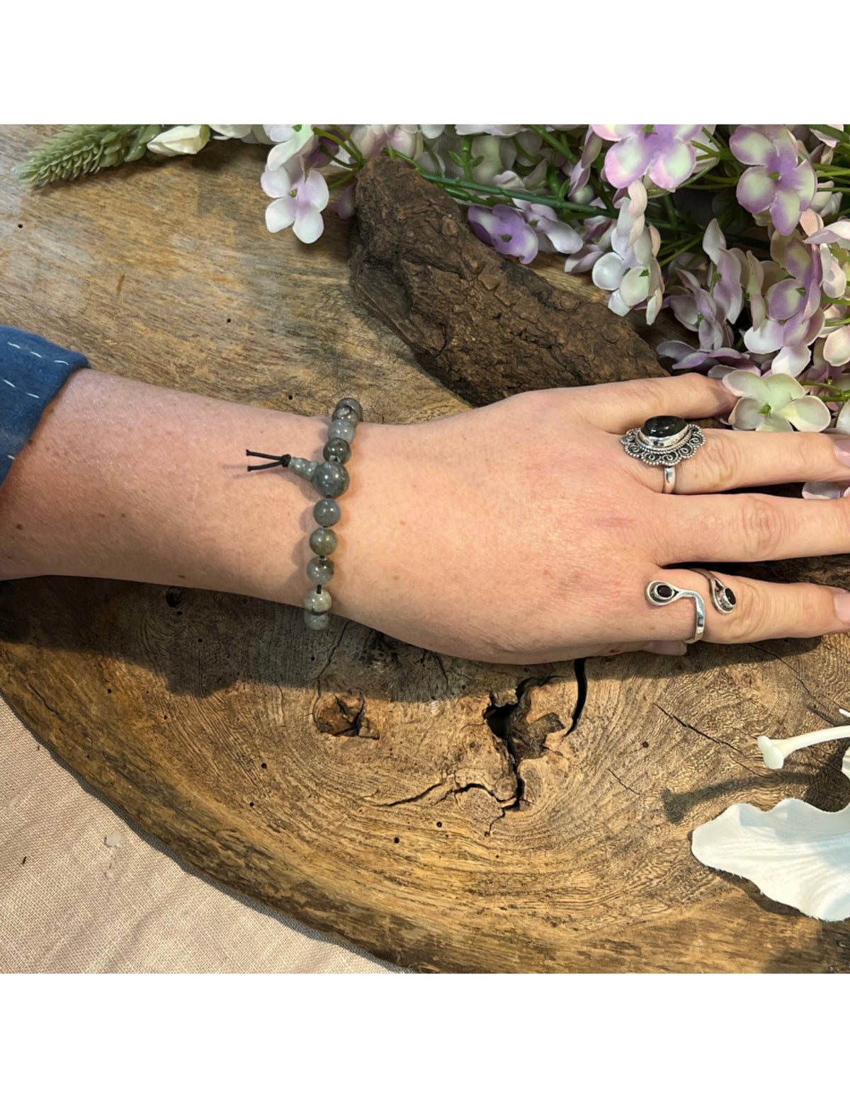 Labradoriet powerbead armband + kaart