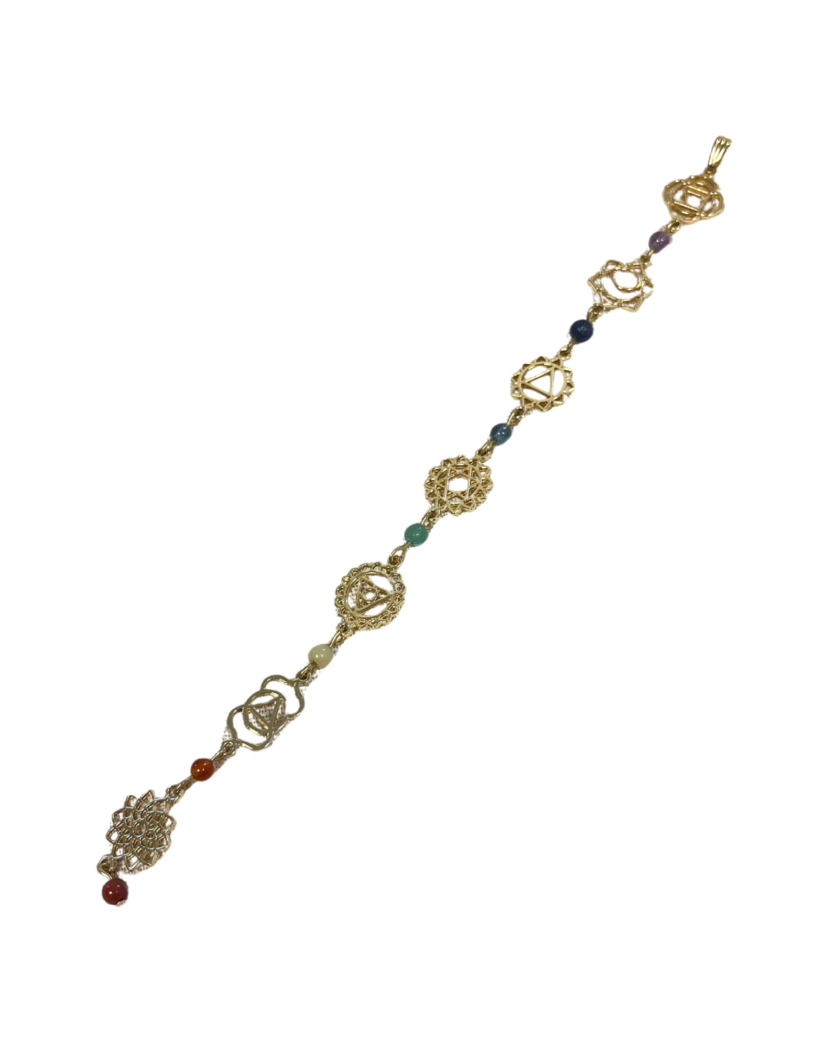 Lange chakra hanger met steentjes goudkleur