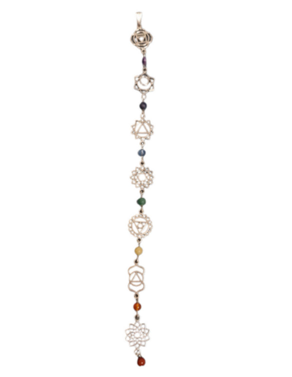 Langer Chakra-Anhänger mit Steinchen in Silberfarbe