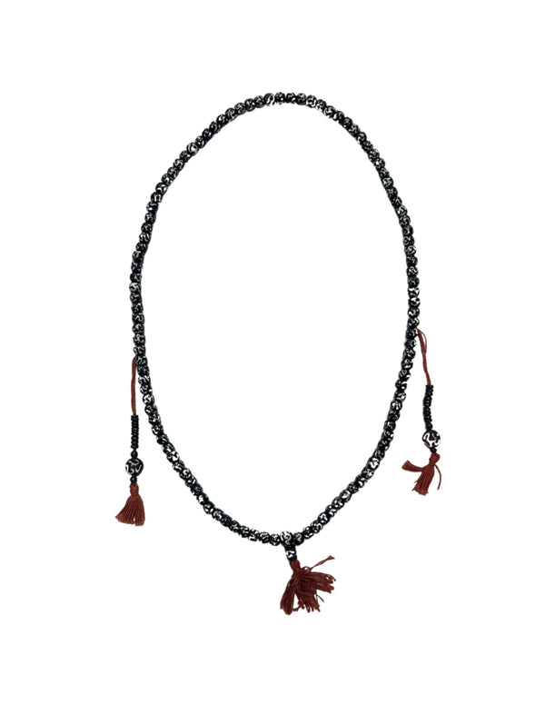 Mala edelsteen ketting been zwart/wit ohm 35 cm