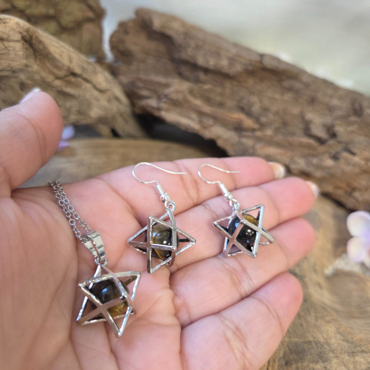 Merkabah sieraden set Tijgeroog