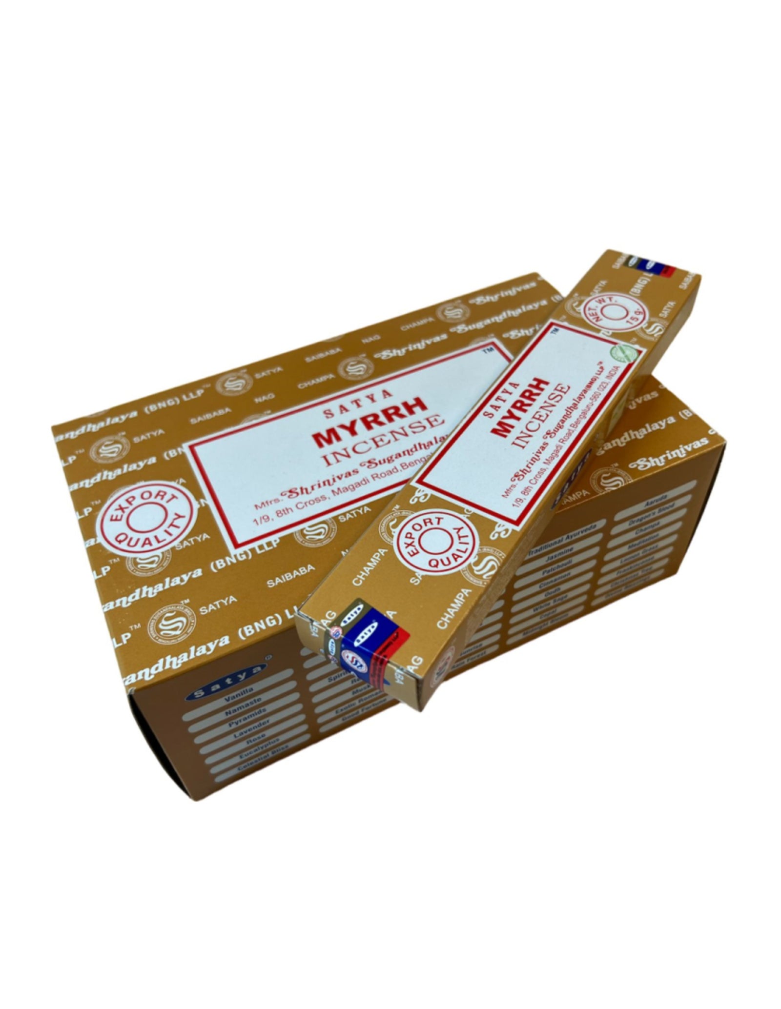 Myrrh wierook stokjes 15 grams Satya - doos van 12 st.
