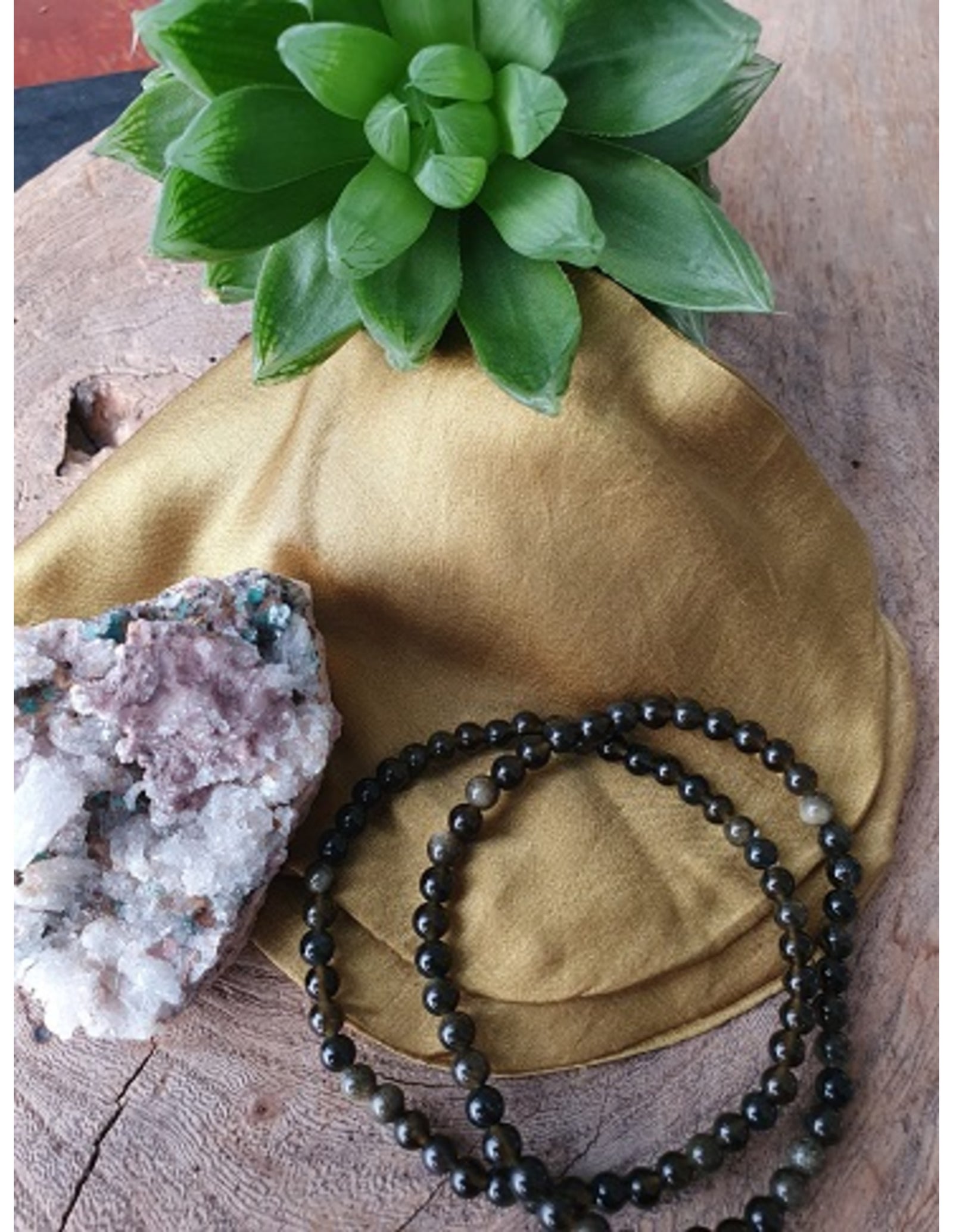 Obsidiaan goud kralenarmband 4 mm
