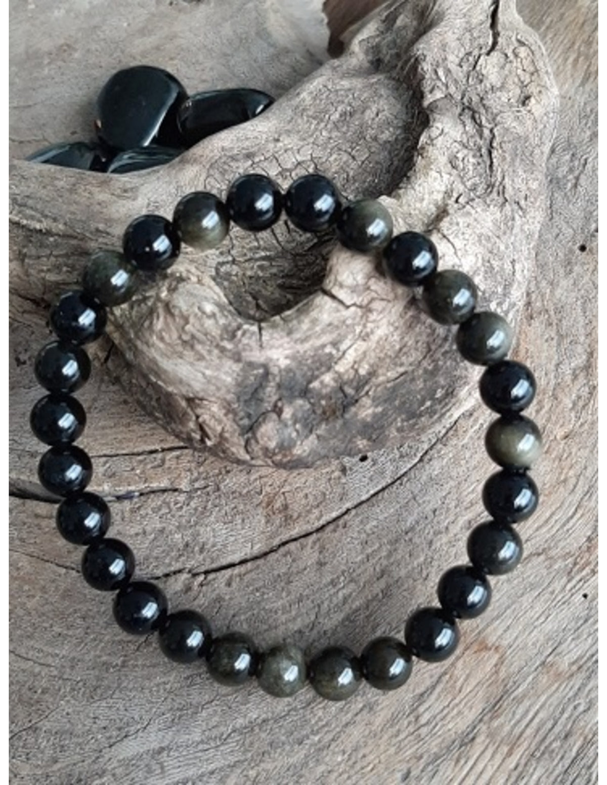 Obsidiaan goud kralenarmband 8mm mannen