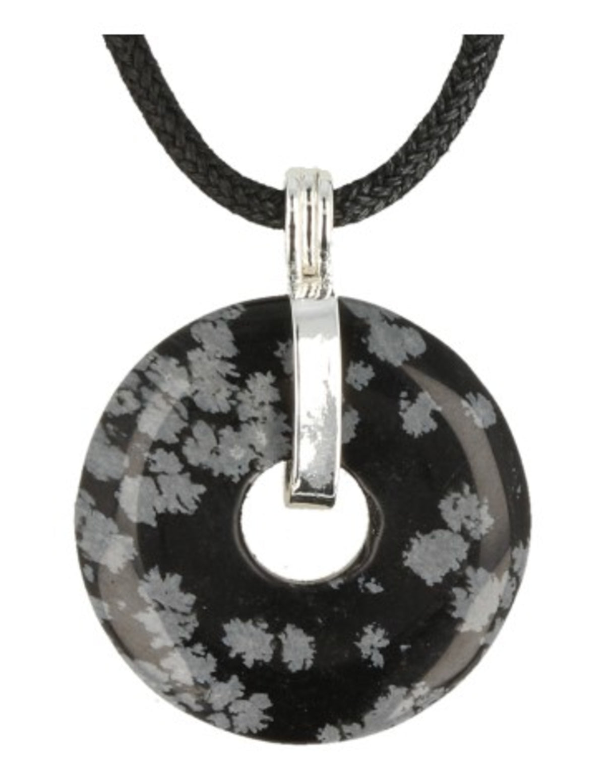 Obsidiaan sneeuwvlok donuthanger 30 mm aan koord