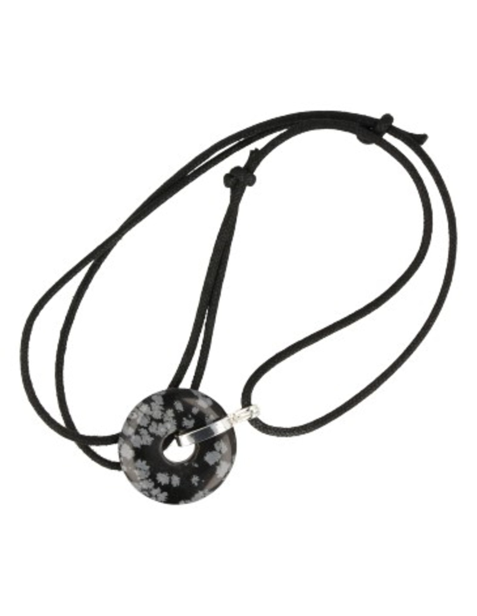 Obsidiaan sneeuwvlok donuthanger 30 mm aan koord