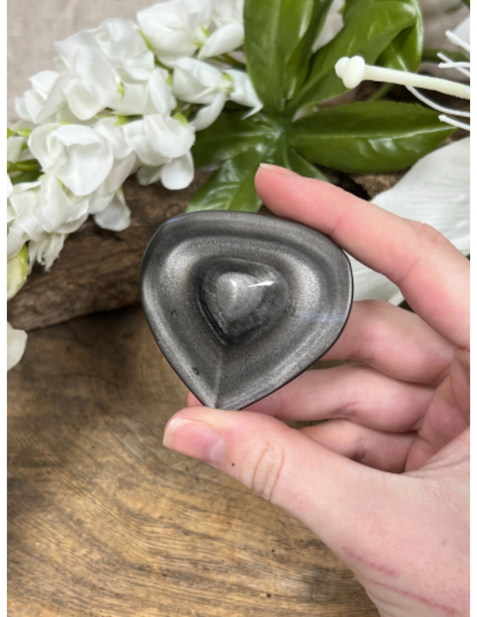 Obsidiaan zilver edelsteen hart ca. 6 cm