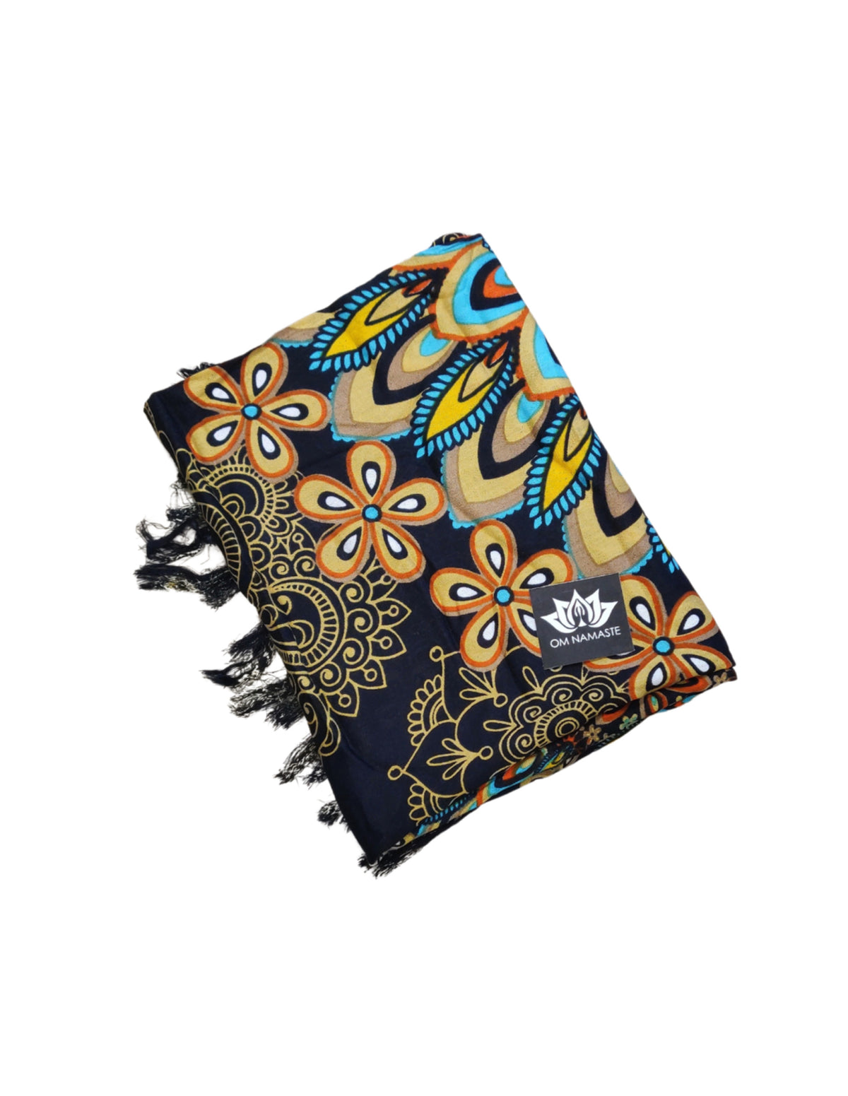Om Namaste Sarong - 630 - Bloemrijke Mandala - Beige & Zwart