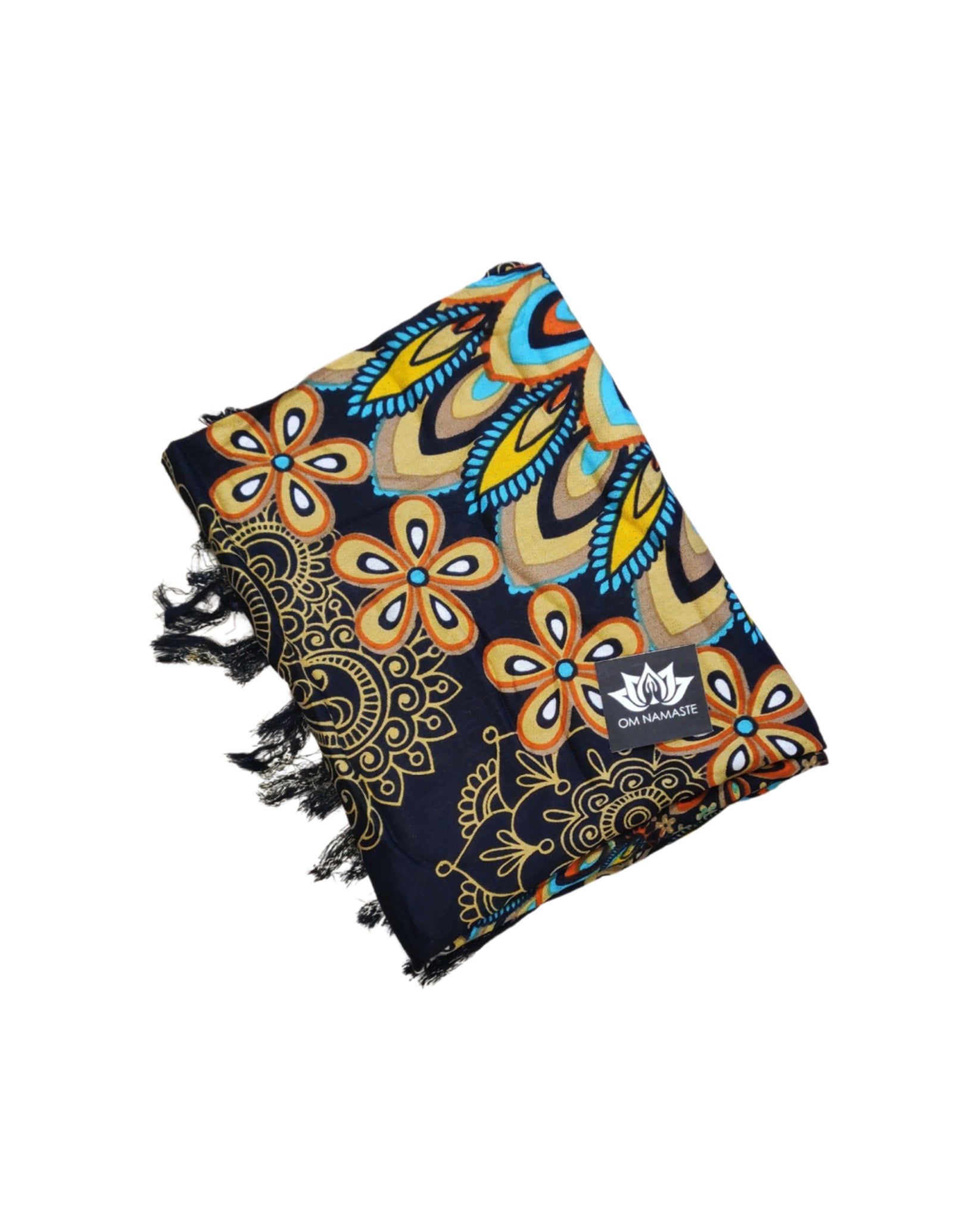 Om Namaste Sarong - 630 - Bloemrijke Mandala - Beige & Zwart