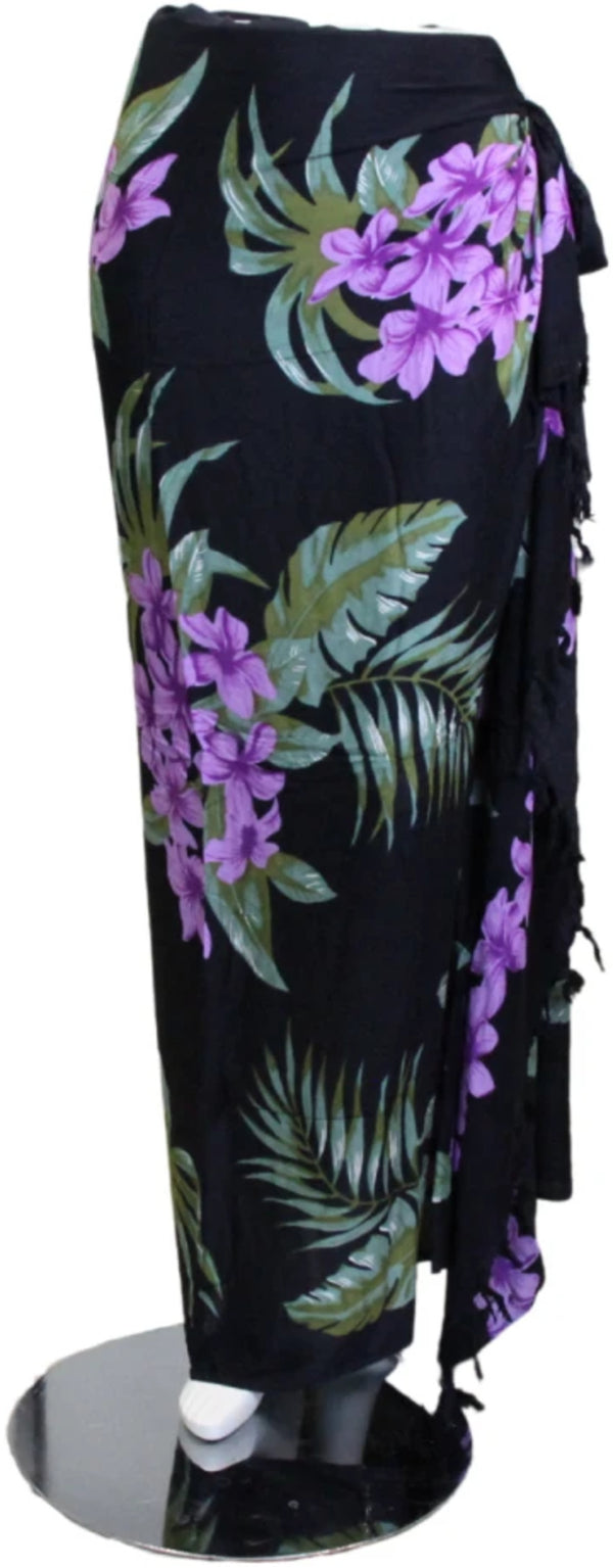 Sarong Paarse Bloemen op Zwart