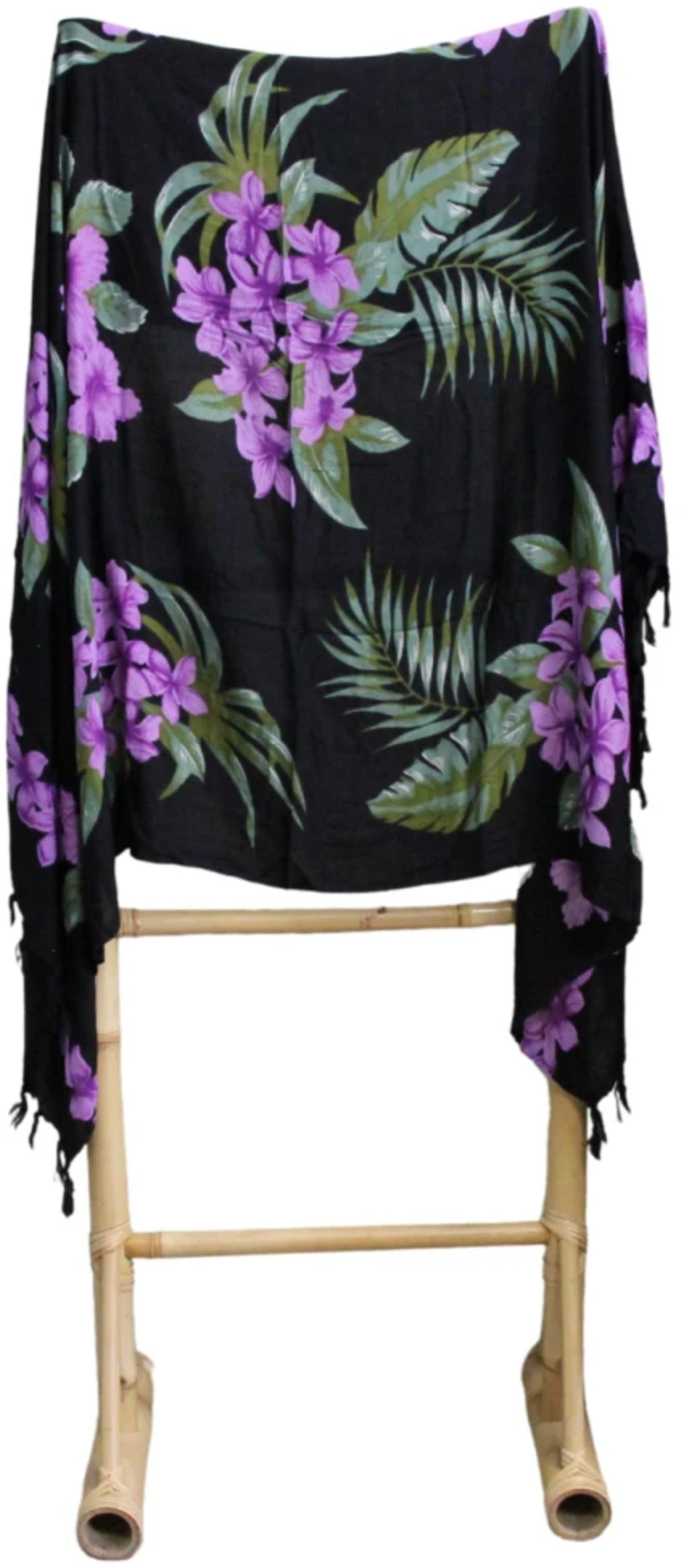 Om Namaste Sarong - 640 - Paarse Bloemen op Zwart