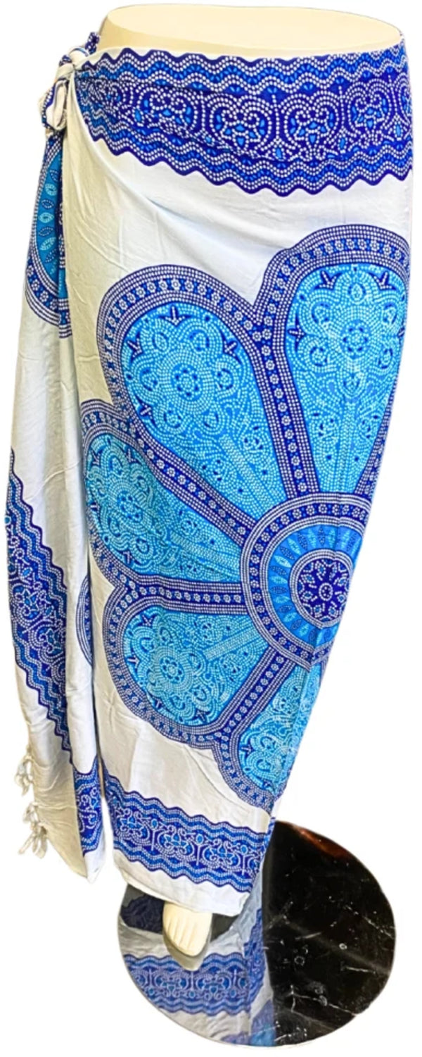 Sarong Blauwe bloem op wit