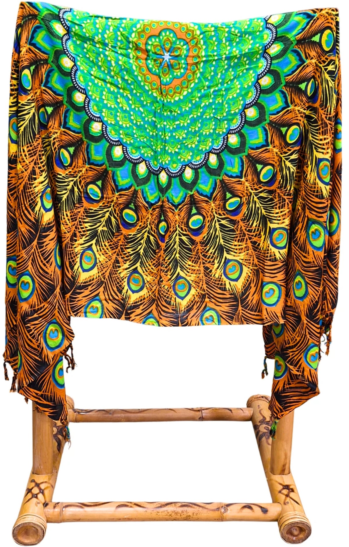 Om Namaste Sarong - 661 - Pauw Mandala - oranje & groen