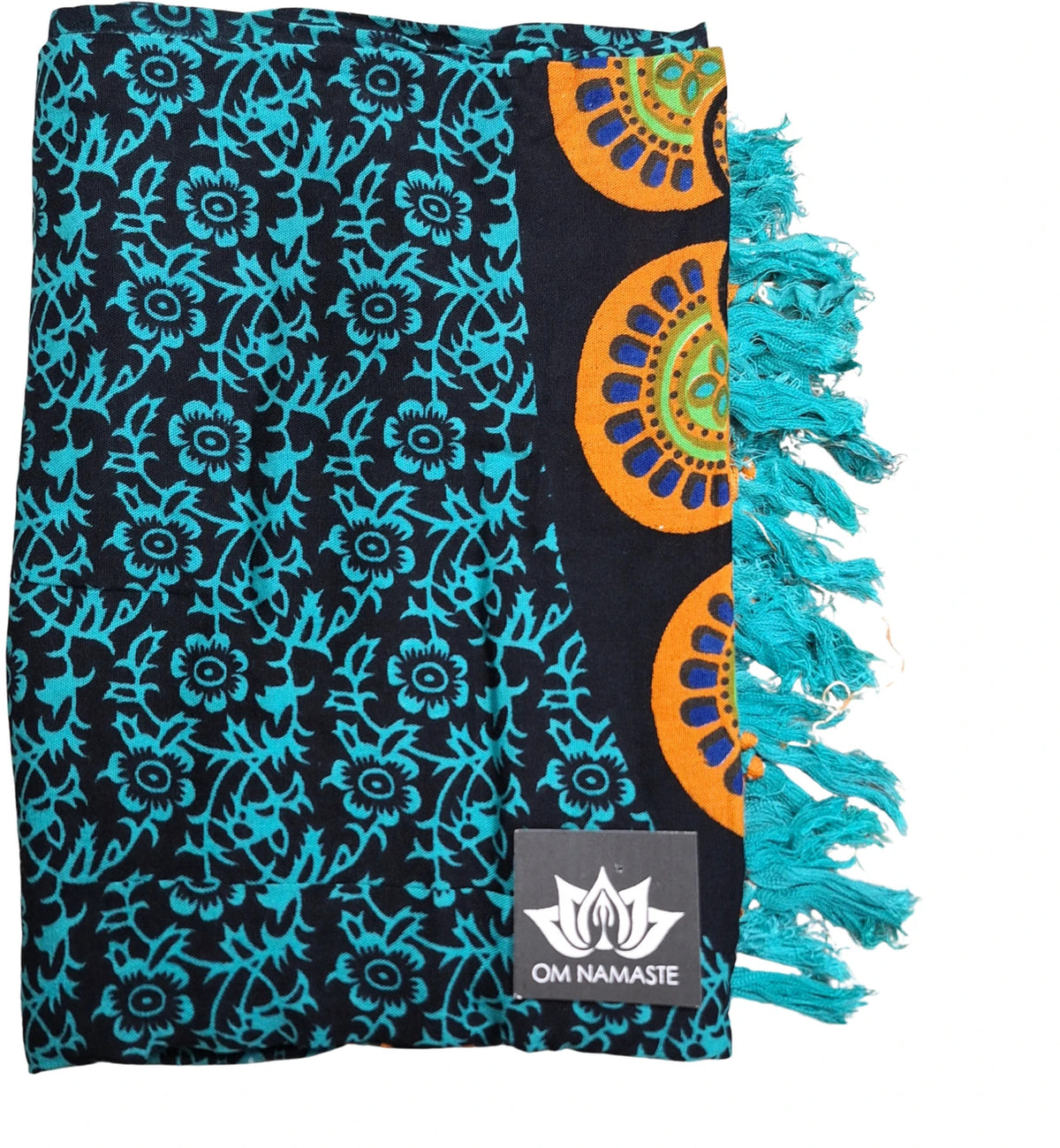 Om Namaste Sarong - 662 - Mandala - oranje & groen op zwart