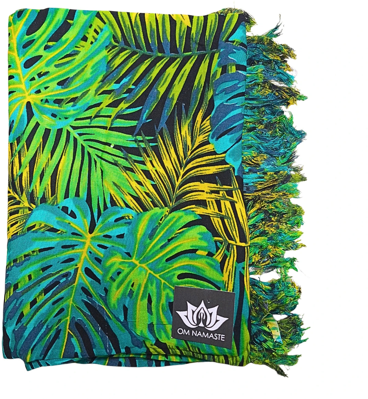 Om Namaste Sarong - 672 - Tropische bladeren - Groen en geel