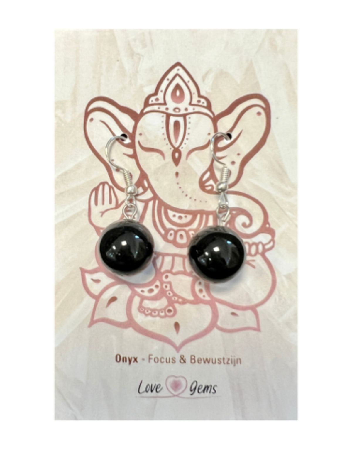 Onyx oorbellen bol 14 mm - Love Gems