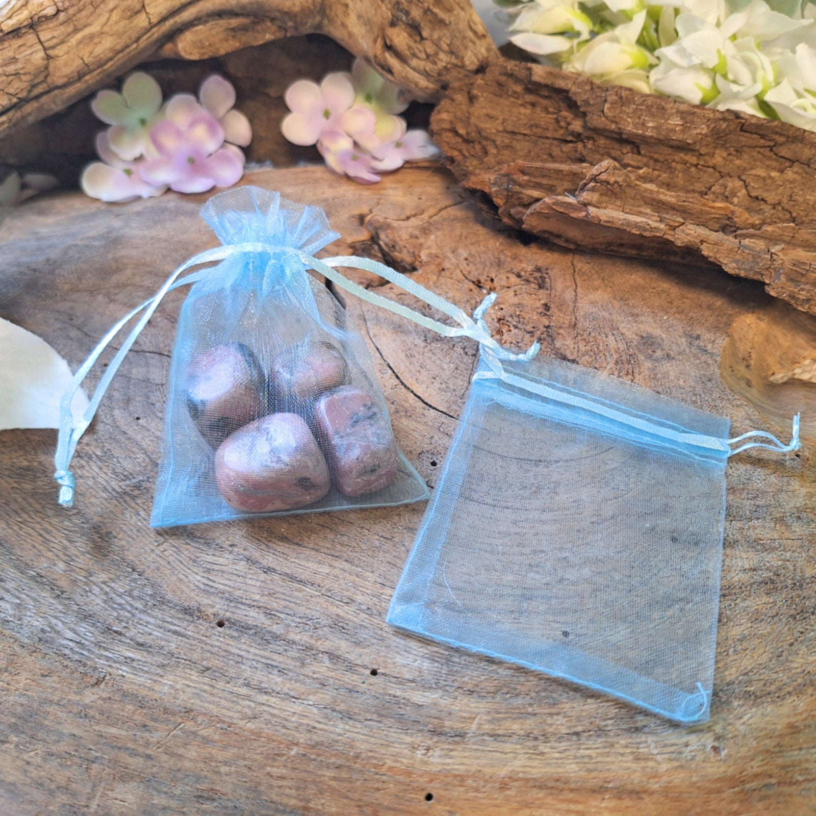 Organza buidels 7x9 - 100 stuks blauw licht