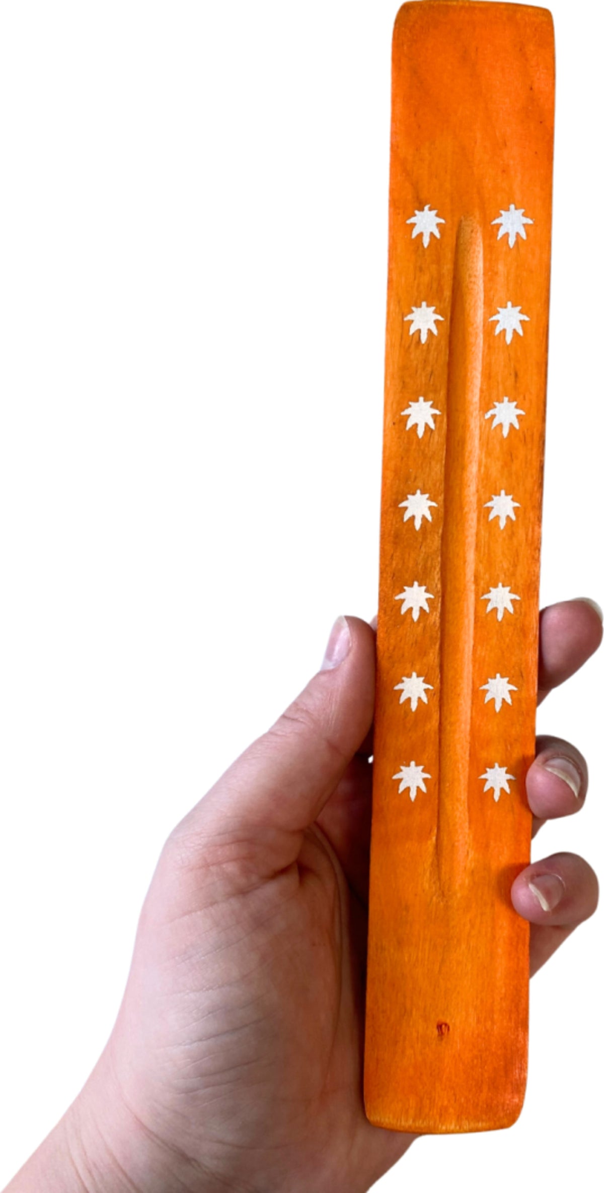 Plankje hout Blaadjes- oranje - wierook houder