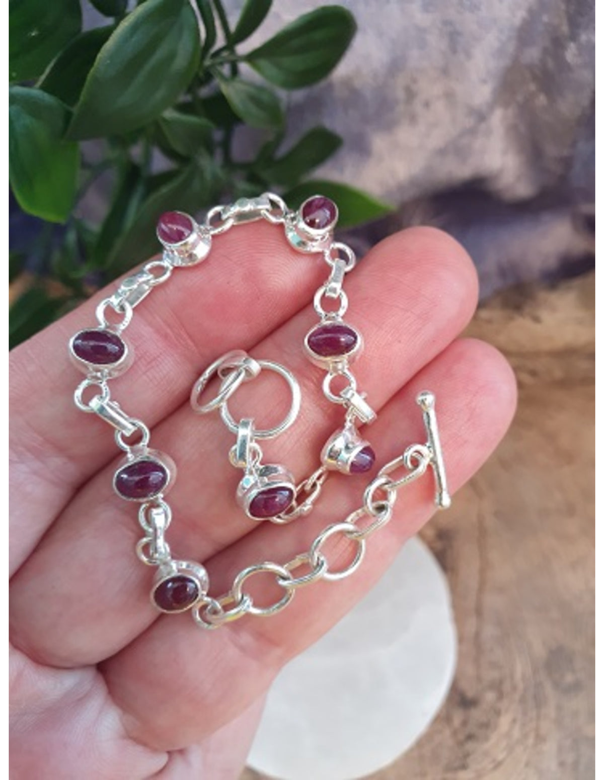 Robijn armband zilver ovaal