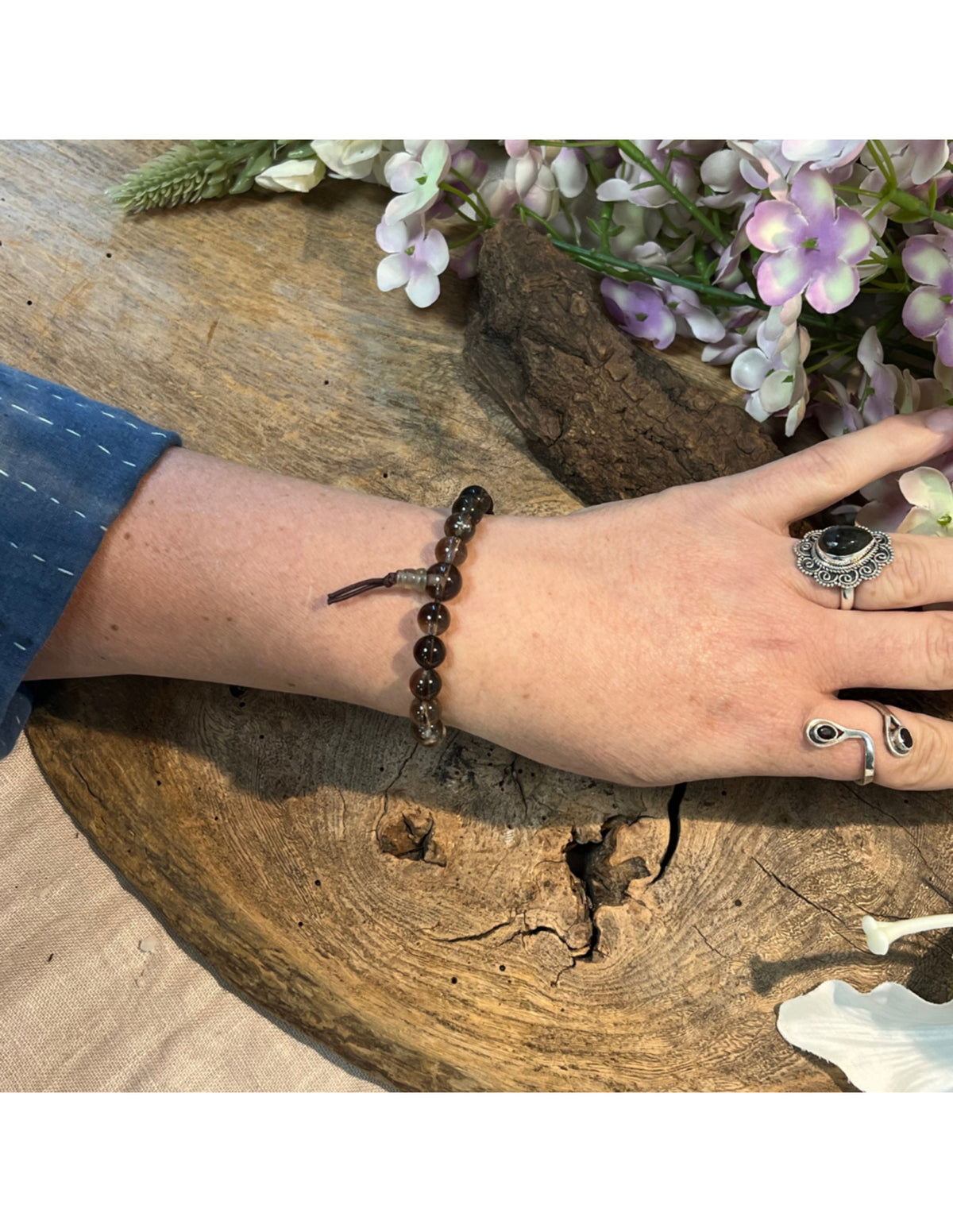 Rookkwarts powerbead armband + kaart