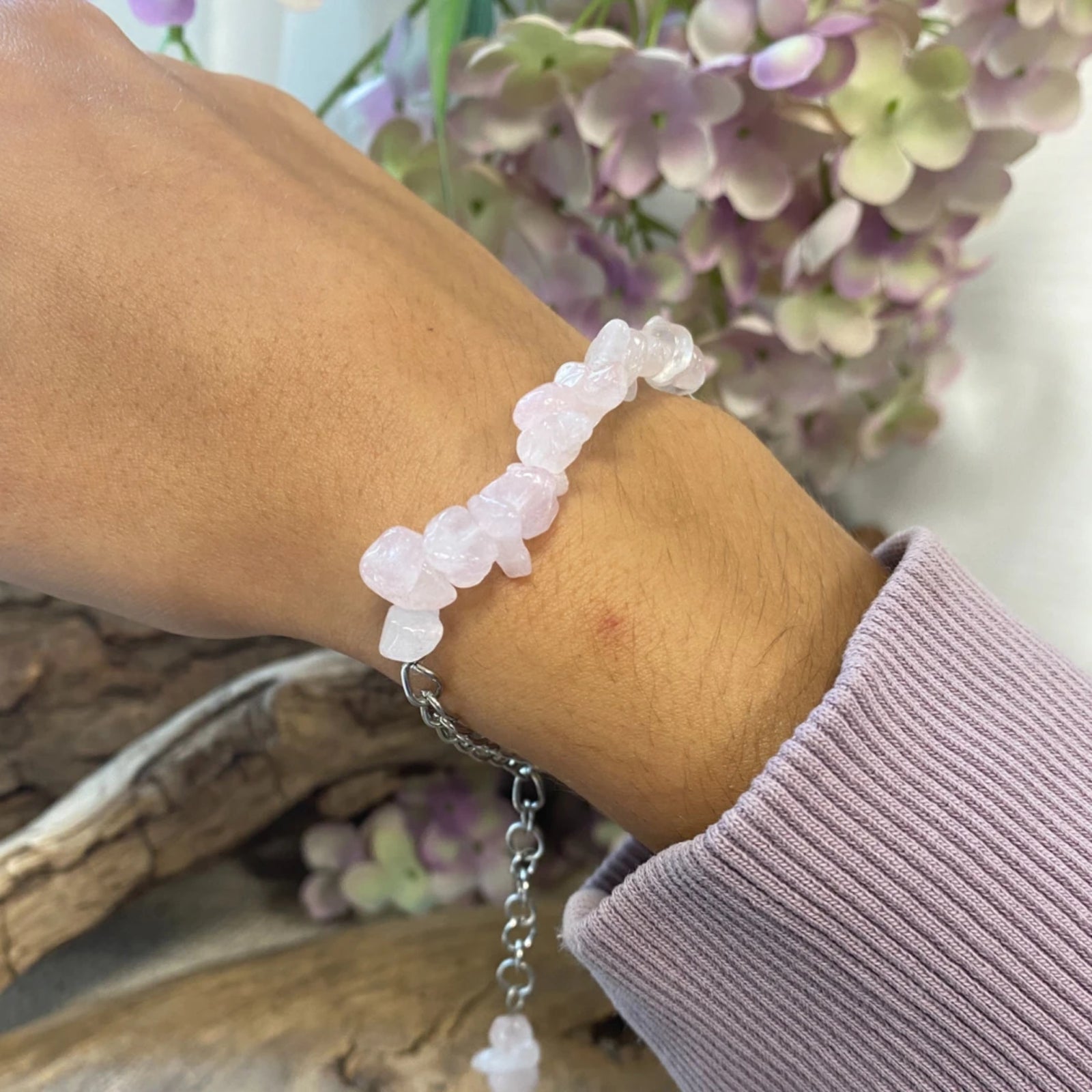 Roze kwarts bar armband