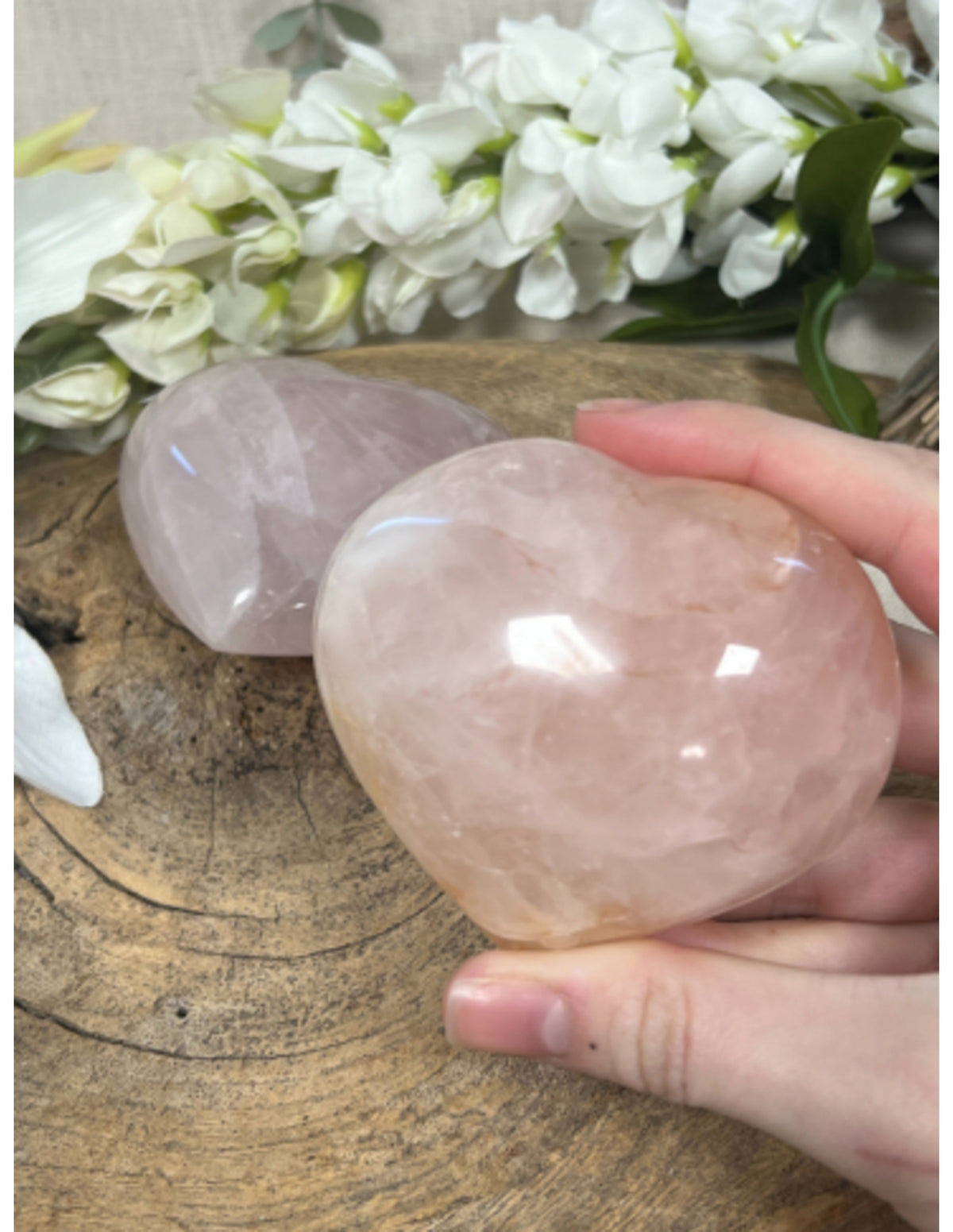 Roze kwarts edelsteen hart 300-400 gram