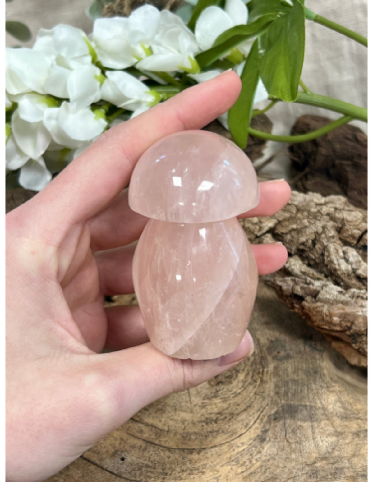 Roze kwarts edelsteen paddenstoel 200-300 gram