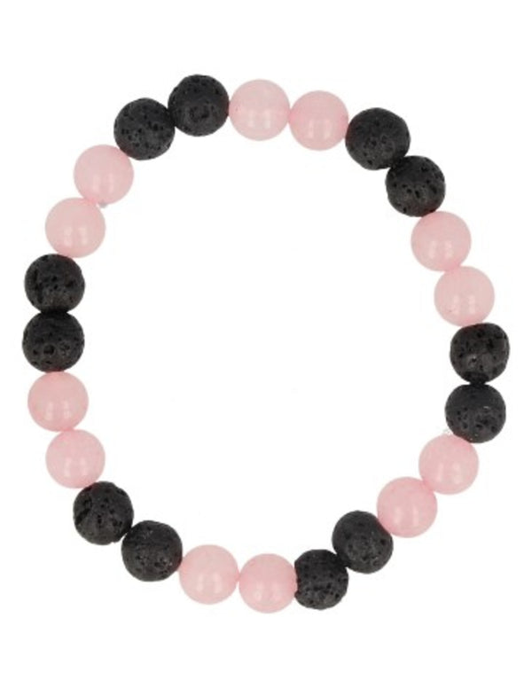 Roze kwarts / Lavasteen kralen edelsteen armband