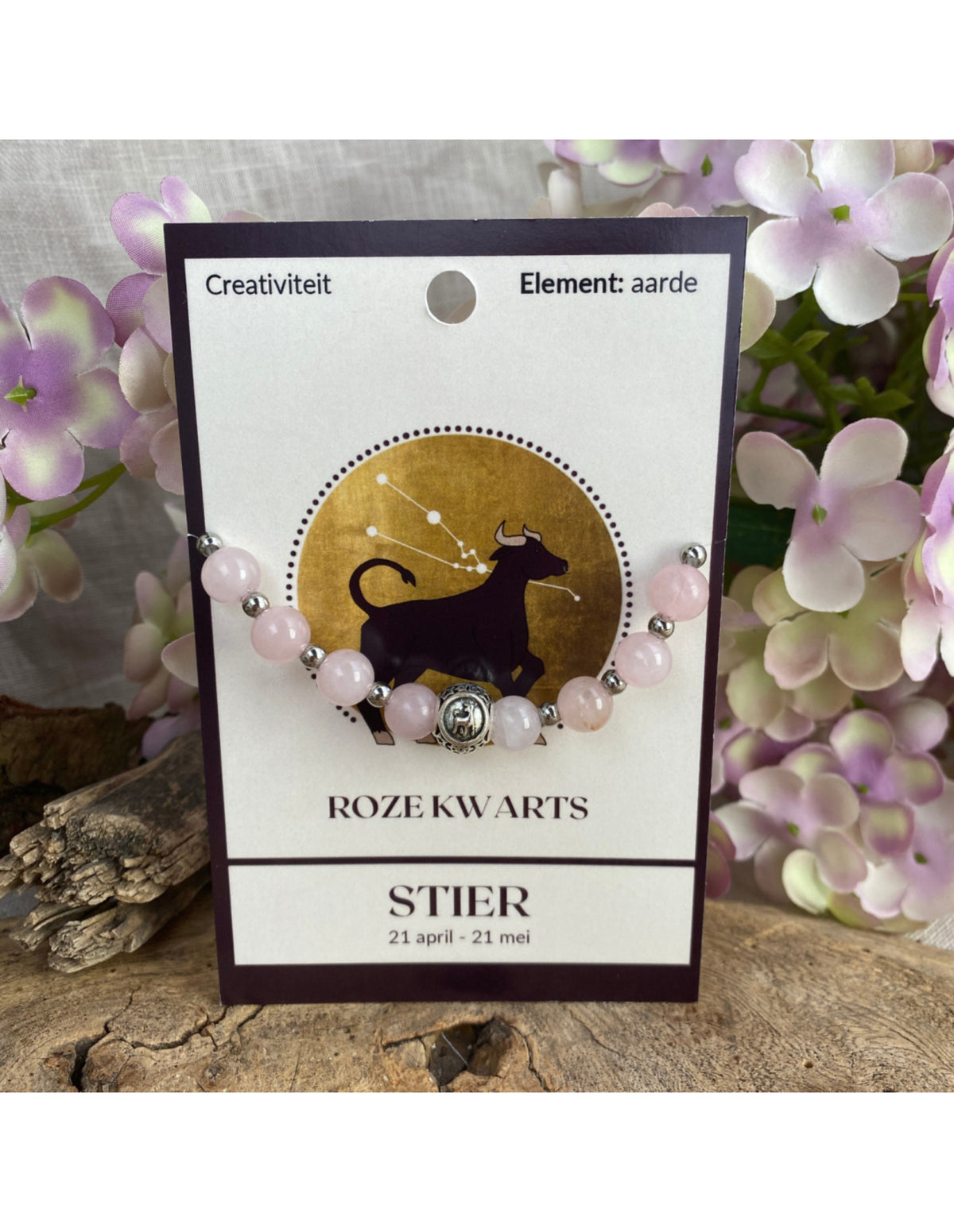 Roze kwarts sterrenbeeld armband - Stier