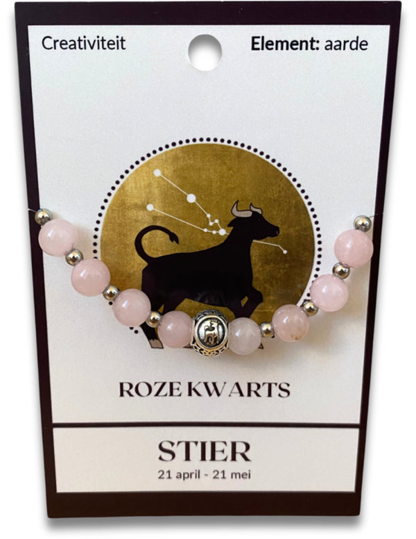 Roze kwarts sterrenbeeld edelsteen armband - Stier