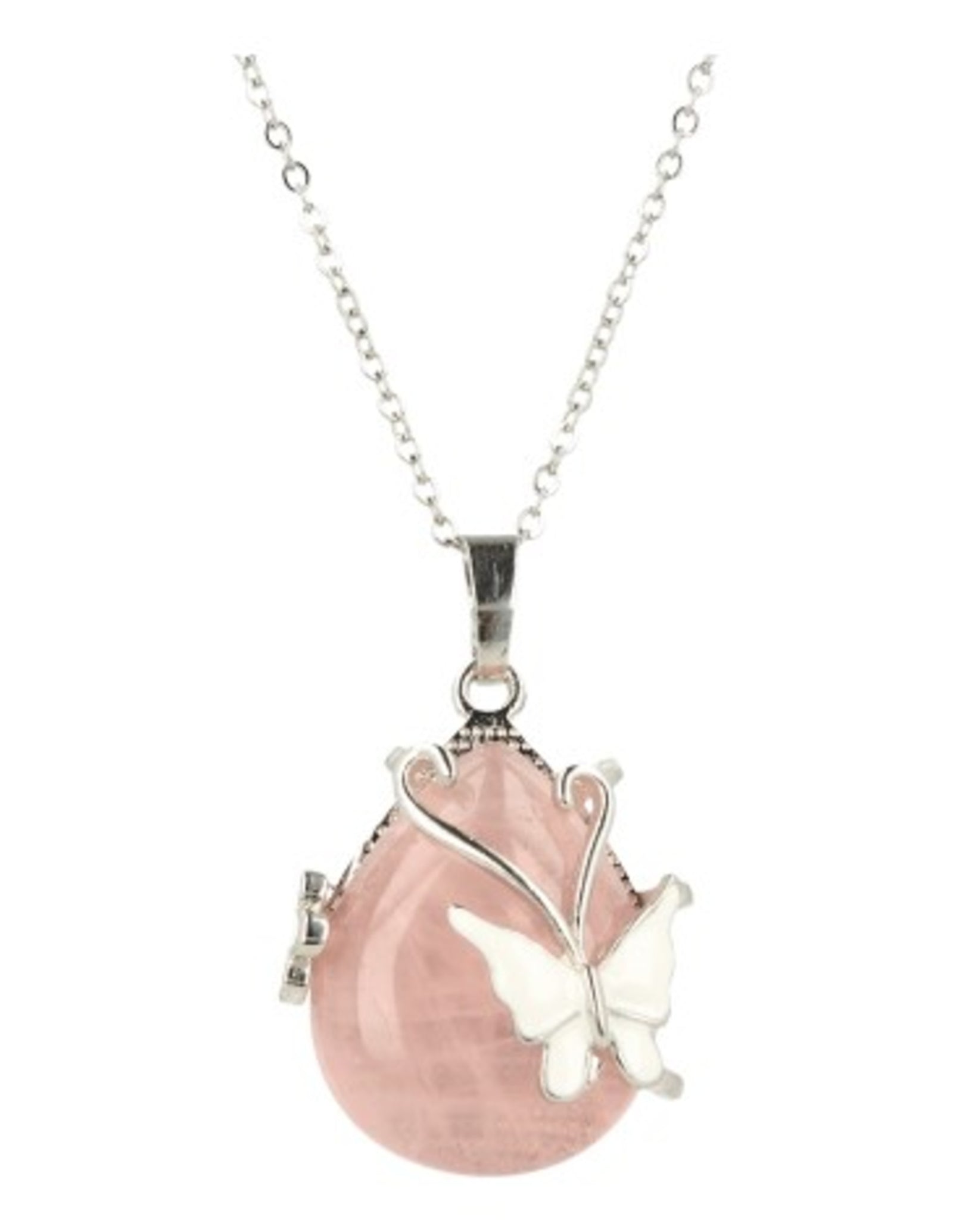 Roze kwarts vlinder druppel hanger