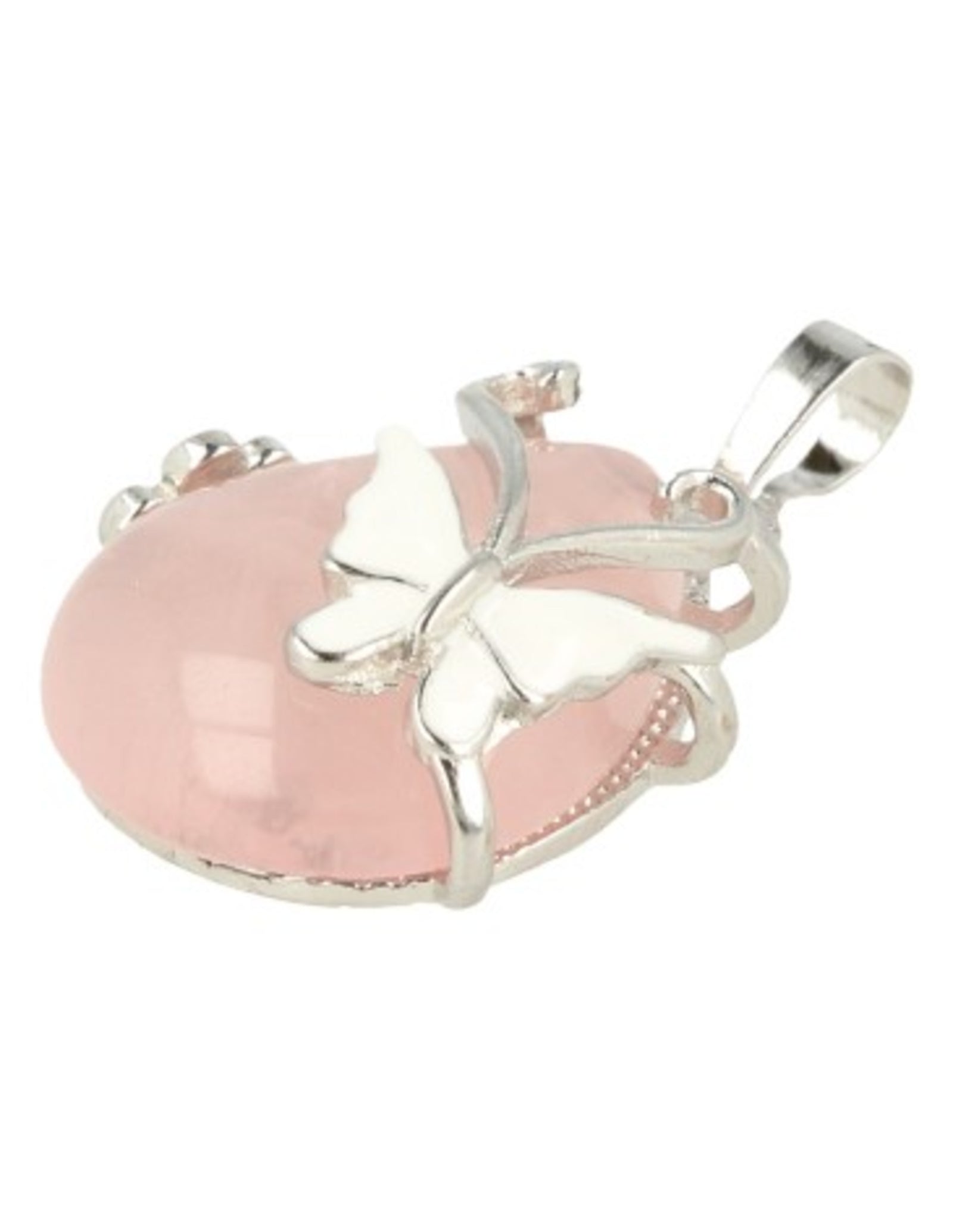 Roze kwarts vlinder druppel hanger