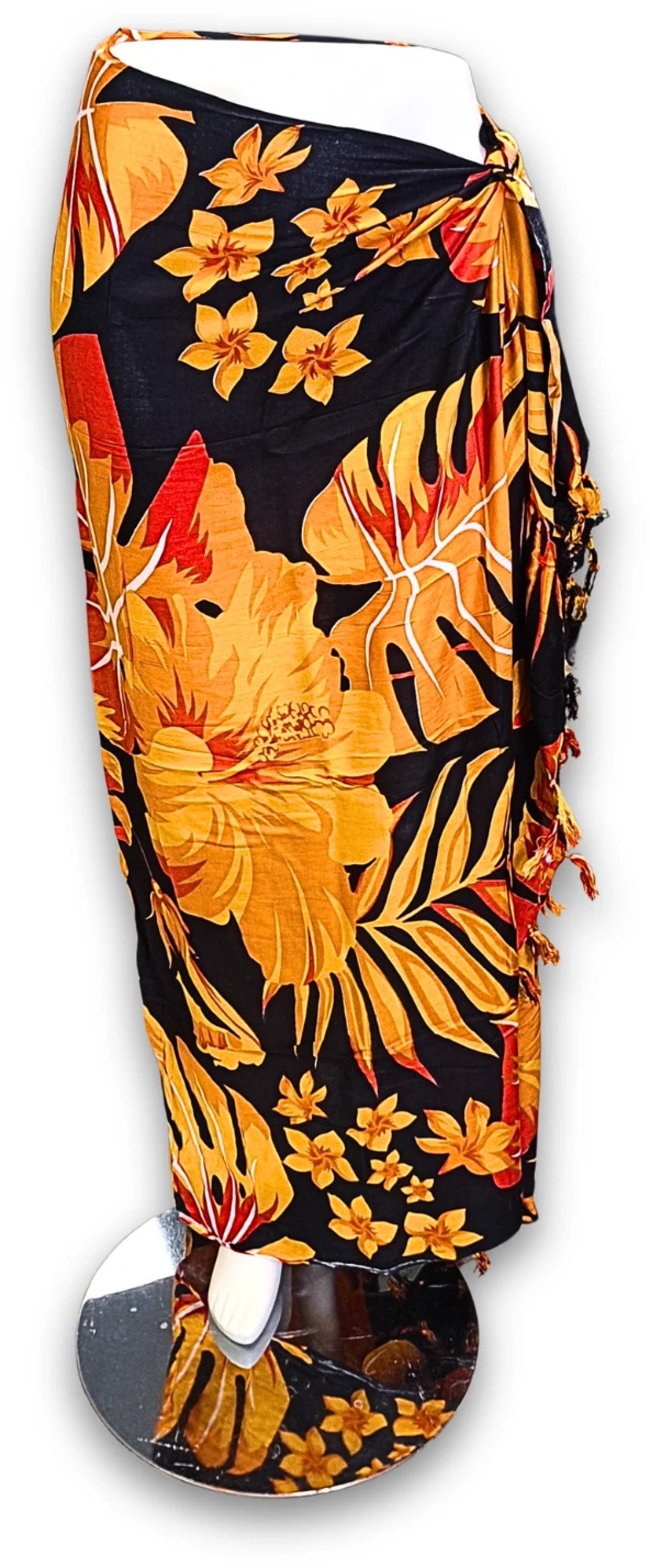 Sarong - 006 - Bloemen en bladeren oranje van Om Namaste - Pareo Saunadoek Wikkeljurk