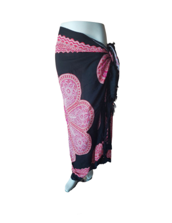 Sarong Roze bloem op zwart - Pareo Saunadoek Wikkeljurk