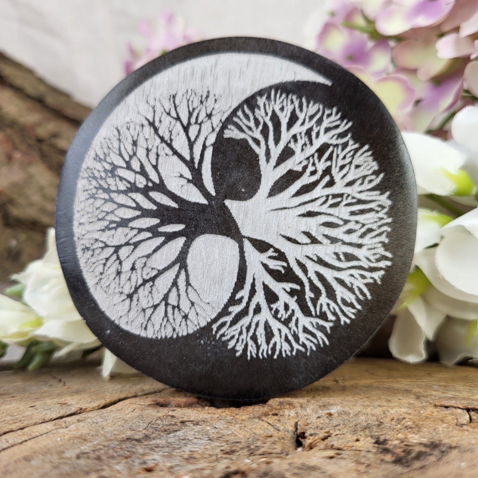 Seleniet oplaadsteen rond levensboom 8 cm Yin/Yang