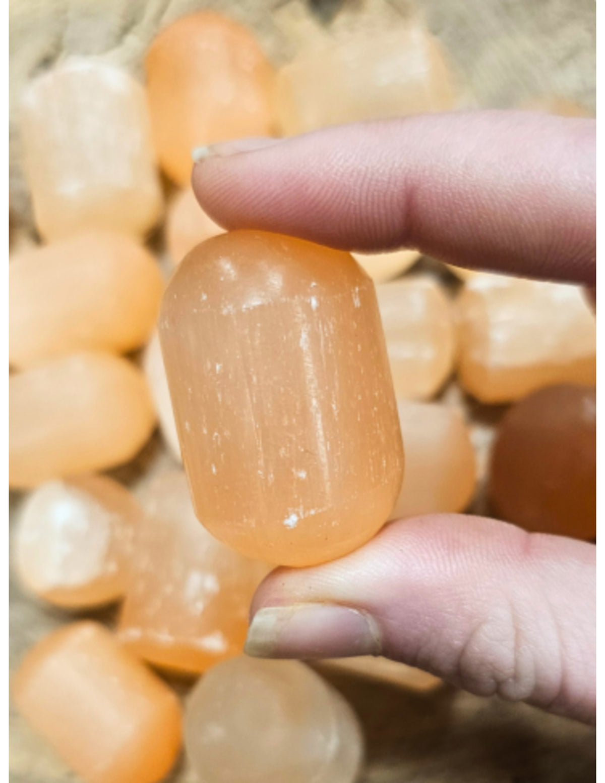 Seleniet oranje trommelstenen 100 gr. (mt3)