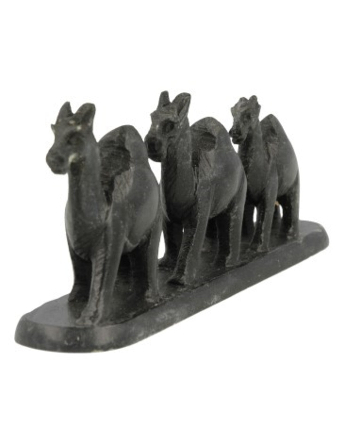 Speksteen 3 kamelen op strip 10 cm zwart