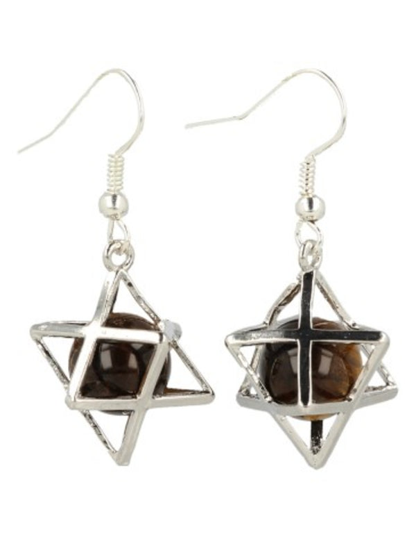 Tijgeroog edelsteen oorbellen merkabah