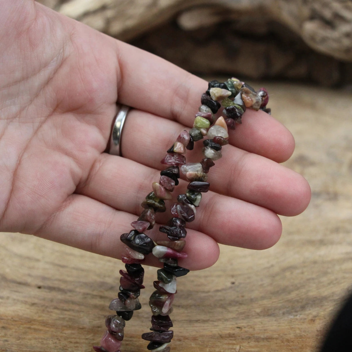 Toermalijn watermeloen splitketting + kaart (multi)