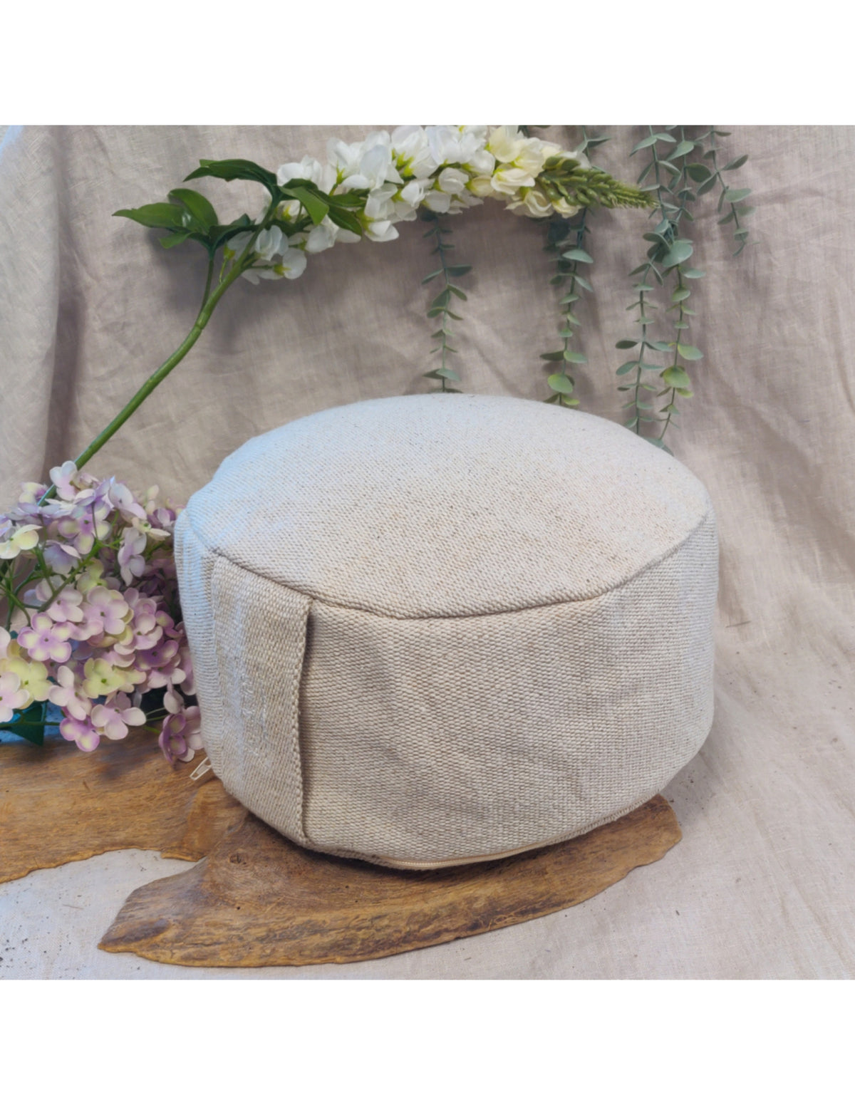 YogaStyles Design Meditatiekussen Zitkussen rond - creme - jute look