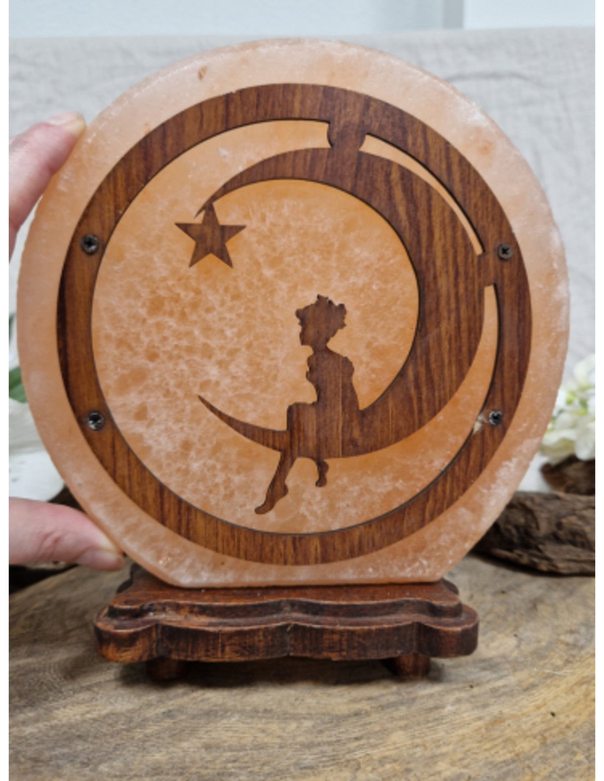 Zoutsteen lamp fairy moon rond deco incl. elektra