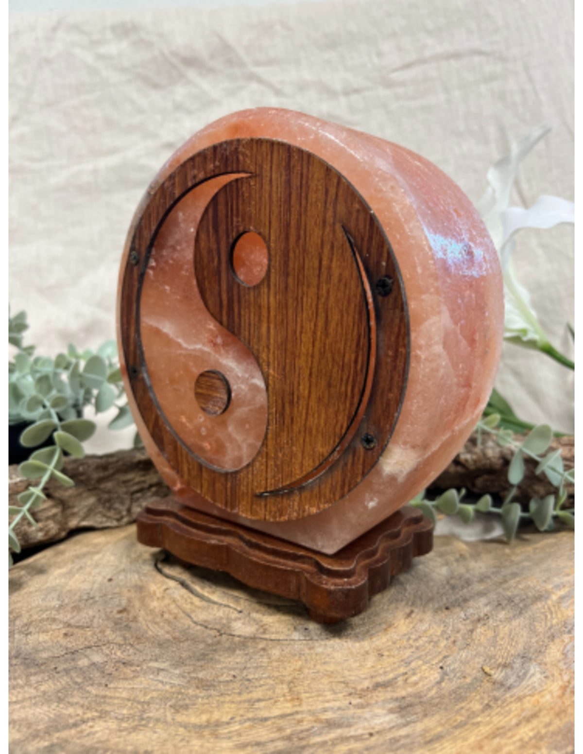Zoutsteen lamp rond deco yin yang incl. elektra